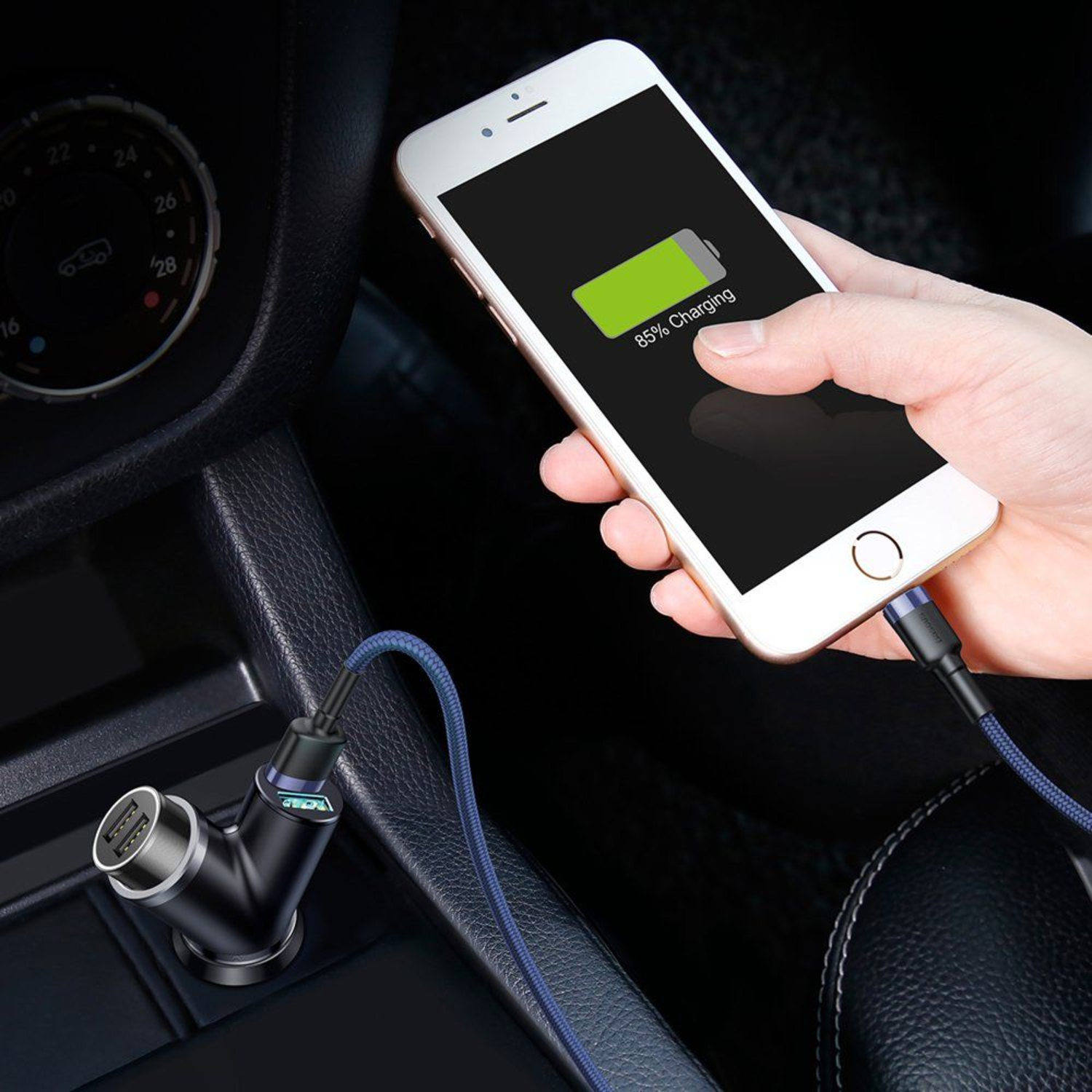 Alkaya. | 2x Faster | KFZ Ladegerät Für Zigarettenanzünder 48W Dual Ports USB-C + USB-A