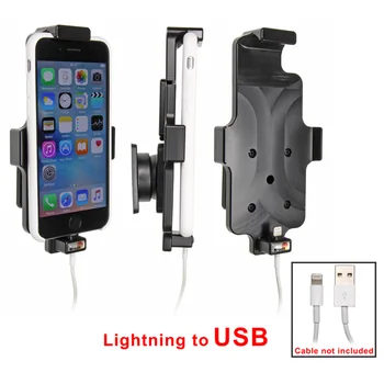 Brodit Halter (Befestigung oben) f�r APPLE iPhone 7, f�r Schutzh�llen, max: H�he 137-144mm Breite bis 75mm, Dicke: 2-11mm, Achtung: Nur f�r die Aufnahme des abgebildeten Original Kabel (Apple MQUE2ZM/A mit Lightning Anschluss) vorgesehen!