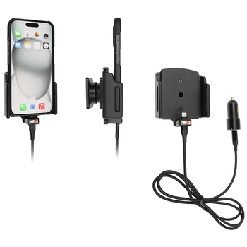 Brodit einstellbarer Halter (seitlich) Aktiv USB, 12/24V, f�r APPLE iPhone 15, inkl. USB-Ladeger�t, f�r Schutzh�llen, max: Breite 70-83mm, Dicke: 6-10mm