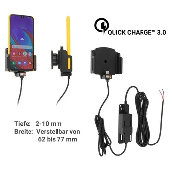 Brodit einstellbarer Halter (seitlich) Aktiv USB-C QC 3.0 mit Festanschluss, 12/24V, f�r HUAWEI P30