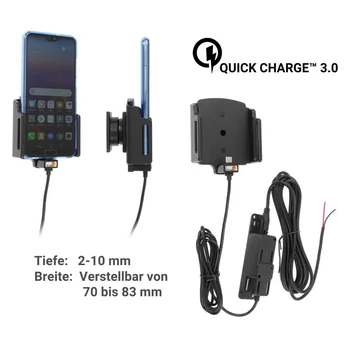 Brodit einstellbarer Halter (seitlich) Aktiv USB-C QC 3.0 mit Festanschluss, 12/24V, f�r HUAWEI Pura 80 Pro