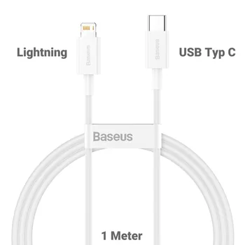 Baseus Daten- / Ladekabel, Lightning auf USB-C f�r APPLE iPhone 14, White, 1m