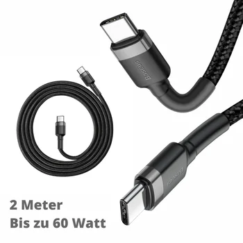 Baseus Daten- / Ladekabel USB-C f�r HUAWEI Pura 80 Ultra, 2m, bis 60W, Textilummantelung, Black
