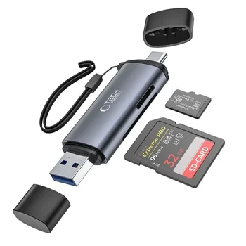TechProtect UltraBoost Kartenleser / Card Reader / Writer f�r Micro SD / SD / SDHC / SDXC , Anschluss: USB-A und USB-C