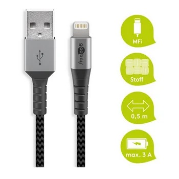 Goobay Daten- / Ladekabel Lightning auf USB f�r APPLE iPhone 6 Plus, Black, 0.5m, Textilummantelung