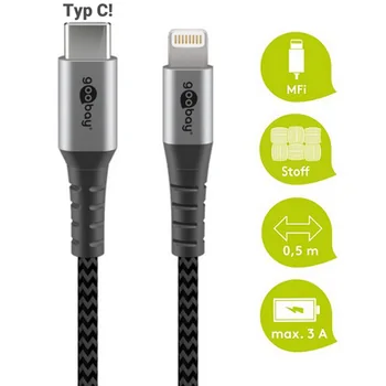 Goobay Daten- / Ladekabel Lightning auf USB-C f�r APPLE iPhone 13, Black, 0.5m, Textilummantelung