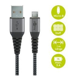Goobay Daten- / Ladekabel Micro USB fr SONY-ERICSSON Xperia neo V, Black, 1m, mit Textilummantelung