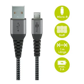 Goobay Daten- / Ladekabel Micro USB f�r NOKIA 3.1 Plus, 1m, Textilummantelung, Black