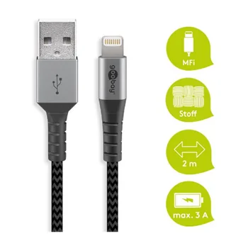 Goobay Daten- / Ladekabel Lightning auf USB f�r APPLE iPhone 8 Plus, Black, 2m, Textilummantelung