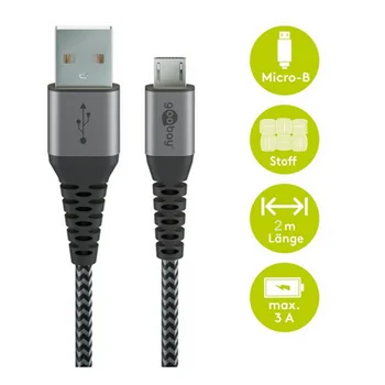 Goobay Daten- / Ladekabel Micro USB f�r NOKIA 150, 2m, Textilummantelung, Black