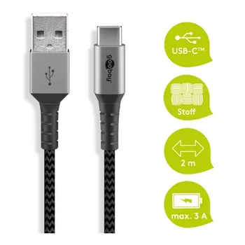 Goobay Daten- / Ladekabel USB-A auf USB-C f�r HUAWEI Mate X7, 2m, Textilummantelung, Black