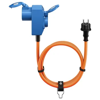 Goobay CEE Adapter, 1.5m Gummischlauchleitung, Schutzkontakt-Stecker auf 90� CEE-Kupplung + Schutzkontakt-Kupplung