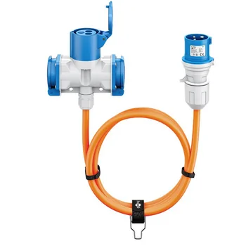 Goobay CEE Adapter, 1.5m Gummischlauchleitung, CEE-Stecker auf auf 1x CEE-Kupplung und 2x Schutzkontakt-Kupplung