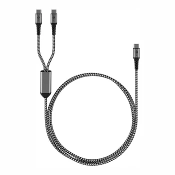 Goobay Daten- / Ladekabel USB-C f�r HUAWEI Pura 80 Pro, 1.5m, bis 60W, Textilummantelung, Black, Y-Kabel USB-C auf 2x USB-C