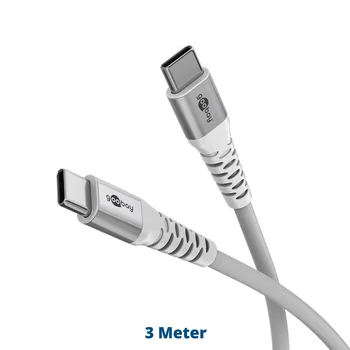 Goobay Daten- / Ladekabel USB-C f�r HUAWEI Mate X7, 3m, bis 60W, softe Textilummantelung, White