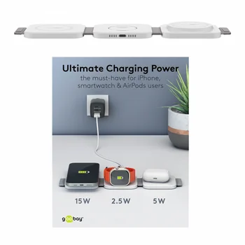Goobay, 3in1 Wireless Charger f�r APPLE iPhone Xs MAX, 15W, faltbar