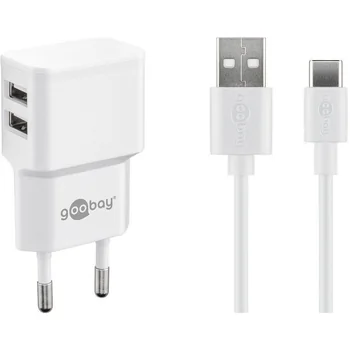 Goobay Ladeger�t 230V SLIM f�r HUAWEI Mate X7, 12W, USB-C, White, 2x USB-A, 2-teilig