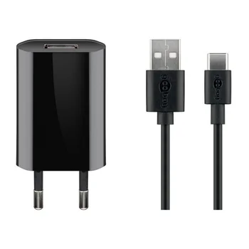 Goobay Ladeger�t 230V SMALL f�r HUAWEI Pura 80 Ultra, 5W, USB-A (mit USB-C Ladekabel), Black, 2-teilig