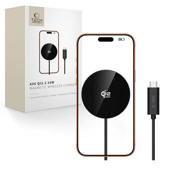 TechProtect A50 Black, MagSafe Ladekabel f�r APPLE iPhone 17, 25 Watt, USB-C auf kabelloses MagSafe / Qi2 Ladesystem