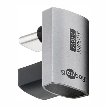 Goobay Winkel-Adapter / Verbinder 180� U-Form f�r HUAWEI Pura 80 Pro von USB-C Stecker auf USB-C Buchse, Farbe: Silver