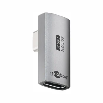 Goobay Winkel-Adapter / Verbinder 90� L-Form vertikal f�r HUAWEI Mate X7 von USB-C Stecker auf USB-C Buchse, Farbe: Silver