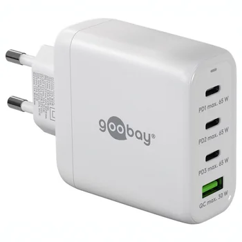 Goobay GaN USB Ladeger�t 230V f�r APPLE iPhone Xs MAX, 3x USB-C + 1x USB-A, 68W, White