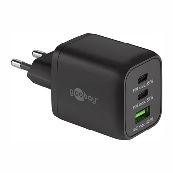 Goobay GaN USB Ladeger�t 230V f�r APPLE iPhone Xs MAX, 2x USB-C + 1x USB-A, 65W, Black