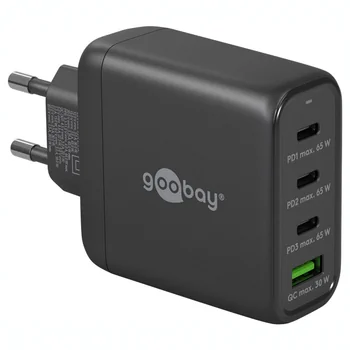 Goobay GaN USB Ladeger�t 230V f�r APPLE iPhone Xs MAX, 3x USB-C + 1x USB-A, 68W , Black