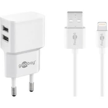 Goobay Ladeger�t 230V f�r APPLE iPhone Xs MAX, inkl. Lightning Daten + Ladekabel, 12W, 2-teilig, White