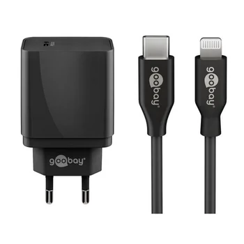 Goobay Ladeger�t 230V f�r APPLE iPhone Xs MAX, inkl. Lightning Daten + Ladekabel, 25W PD, 2-teilig, Black