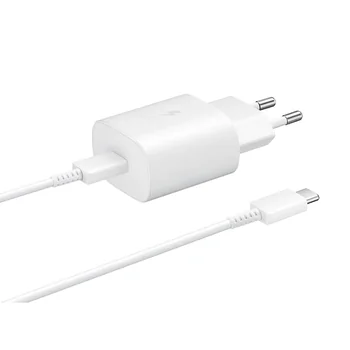 EP-TA800 Schnellladeger�t 230V mit USB-C Ladekabel f�r SAMSUNG Galaxy Tab Active 5 Pro, 2-teilig, White, 25W