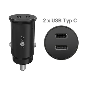 Goobay Dual KFZ Ladeger�t f�r APPLE iPhone Xs MAX, 12/24V, 2x USB-C, 30W