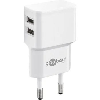 Goobay Dual USB Ladeger�t SLIM 230V f�r APPLE iPhone Xs MAX, 2x USB-A, 12W, White