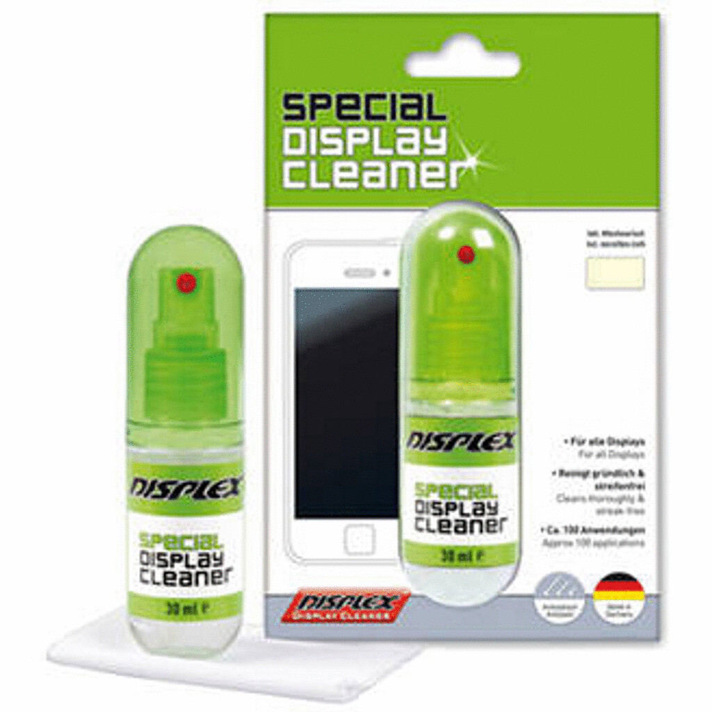 Displex Spezial Display Cleaner, 30ml Spray mit Mikrofasertuch, 100