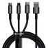 Baseus 3in1 Daten- / Ladekabel USB-A auf USB-C / Micro-USB / Lightning , Black, 1.5m, Textilummantelung