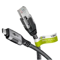 Goobay Ethernet-Kabel USB-C auf RJ45, 1m f�r POCO F9 Pro, mit Textilummantelung , black/silver