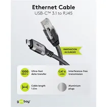 Goobay Ethernet-Kabel USB-C auf RJ45, 3m , mit Textilummantelung , black/silver, Abbildung 2