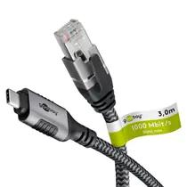 Goobay Ethernet-Kabel USB-C auf RJ45, 3m , mit Textilummantelung , black/silver
