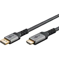 Goobay DisplayPort auf HDMI Premium-Kabel, 8k / 60Hz, 2m, Stecker / Stecker, vergoldet, bis 48 Gbit/s, Textilkabel, black/silver, Abbildung 6