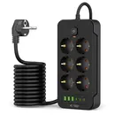 TechProtect Steckdosenleiste, 2m, 12x Anschl�sse (Strom, USB-A, USB-C), AN/AUS Schalter, black