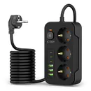 TechProtect Steckdosenleiste, 2m, 9x Anschl�sse (Strom, USB-A, USB-C), AN/AUS Schalter, black