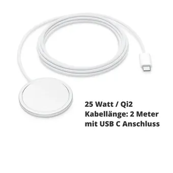MX6Y3AM/A, MagSafe Ladekabel f�r APPLE iPhone 17, 25 Watt, USB-C auf kabelloses MagSafe / Qi2 Ladesystem, Kabell�nge: 2m