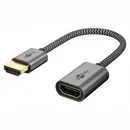 Goobay HDMI Premium-Flexadapter 8k / 60Hz, 0.1m, Stecker / Buchse, vergoldet, bis 48 Gbit/s, Textilkabel, black/silver
