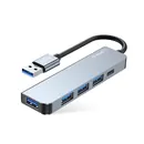 TechProtect USB 3.0 HUB, USB-A Stecker auf 4 x USB-A + 1x USB-C Buchse