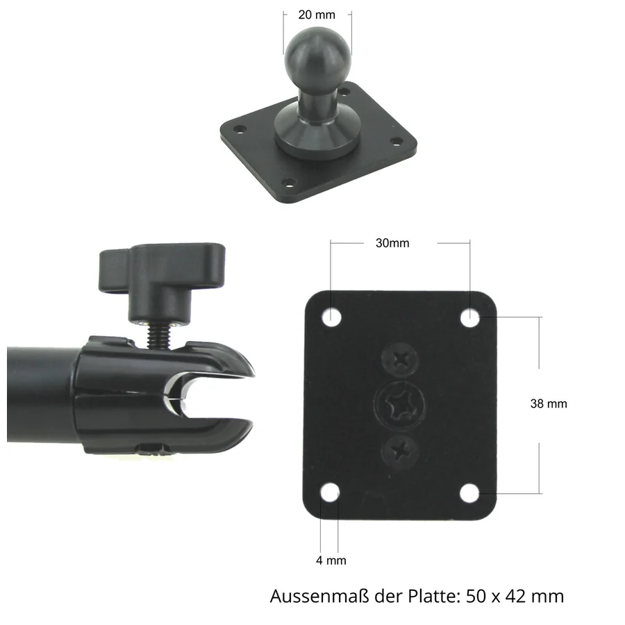 Bild 3 : 202011 : Brodit Standfuss / Sockelhalterung mit Saugfuss, L�nge: 190mm (max. Belastung: 2kg), Kugelkopf: 20mm