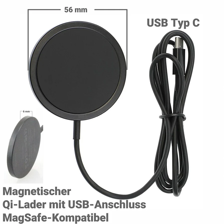 Bild 1 : 216363 : Brodit MagSafe Magnetic Wireless Charger 15W, mit USB-C Anschluss f�r APPLE iPhone 17, Kabell�nge: ca. 1.2m, black