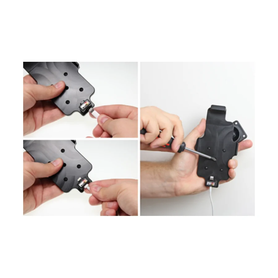 Bild 1 : 514796 : Brodit Halter (Befestigung oben) f�r APPLE iPhone 7, f�r Schutzh�llen, max: H�he 137-144mm Breite bis 75mm, Dicke: 2-11mm, Achtung: Nur f�r die Aufnahme des abgebildeten Original Kabel (Apple MQUE2ZM/A mit Lightning Anschluss) vorgesehen!