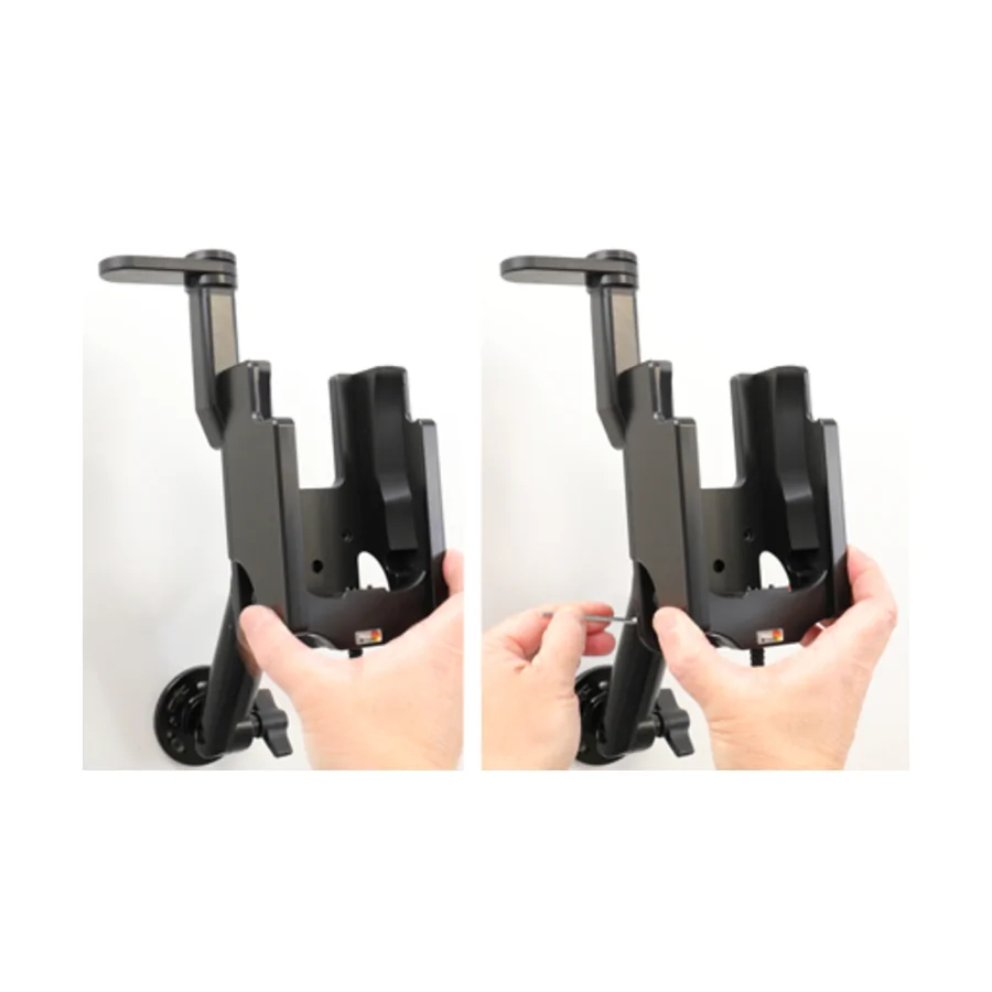 Bild 1 : 713138 : Brodit Halter Aktiv, mit Festanschluss, 12/24V, für ZEBRA TC77, für Geräte mit Pistolengriff, mit schwenkbarer oberer Halterung, Display nach vorne