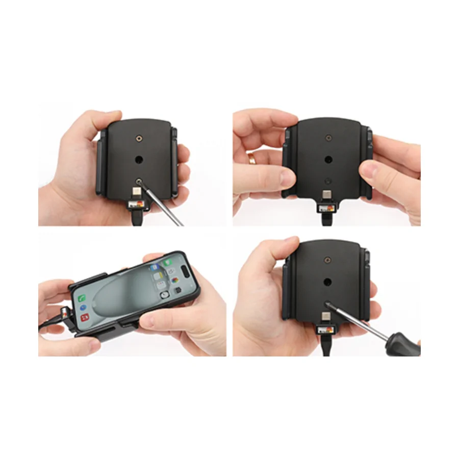 Bild 1 : 721370 : Brodit einstellbarer Halter (seitlich) Aktiv USB, 12/24V, f�r APPLE iPhone 15, inkl. USB-Ladeger�t, f�r Schutzh�llen, max: Breite 70-83mm, Dicke: 6-10mm