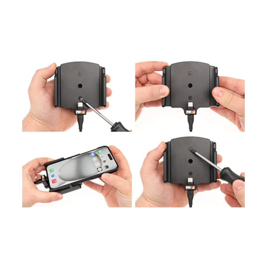 Bild 1 : 721371 : Brodit einstellbarer Halter (seitlich) Aktiv USB, 12/24V, f�r APPLE iPhone 15 Plus, inkl. USB-Ladeger�t, f�r Schutzh�llen, max: Breite 75-89mm, Dicke: 6-10mm